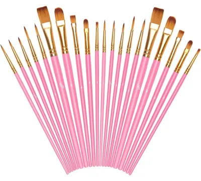 Produktbild von Pinselset 20 Stück Nylon Künstlerpinsel mit Kunststoffgriff für Acryl Öl Aquarell Malerei Rosa