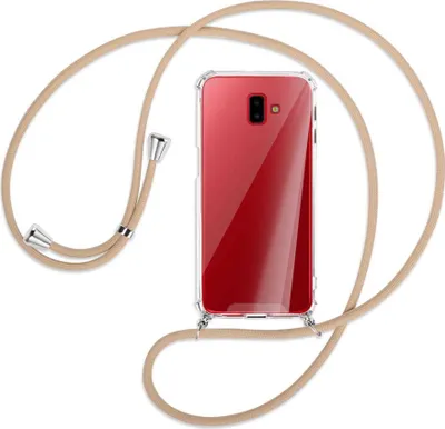 Produktbild von Handykette Backcover-Schutzhülle mit Band (Metall silberfarben) für Samsung Galaxy J6 Plus - beige