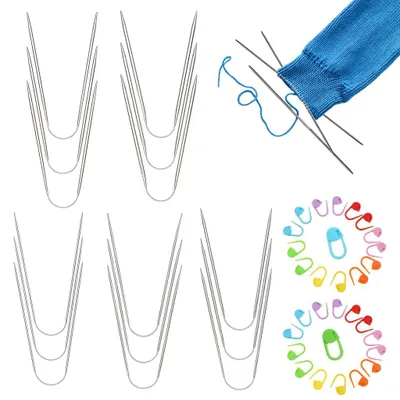 Image de Ensemble d'aiguilles à tricoter circulaires en acier inoxydable - 15 pièces - Pour le tricot - Tailles : 2,0 mm, 2,5 mm, 3,0 mm