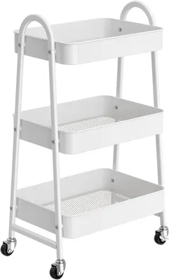 Obrázek produktu pro Kuchyňský regál s 3 policemi, bílý, s kolečky