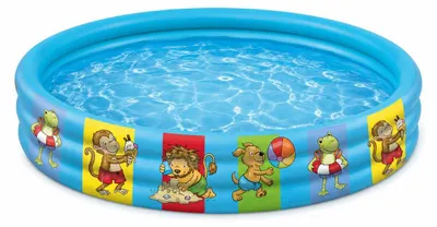 Produktbild von Happy People Planschbecken Summer Friends 100 x 23 cm, aufblasbarer 3-Ring Kinderpool für Garten und Sommer