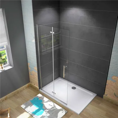 Produktbild von Aica Walk in dusche 120x195cm Duschwand 6mm Nano-ESG Falttür Faltbar/drehbar Scharniertür Duschkabine Duschtrennwand Duschabtrennung