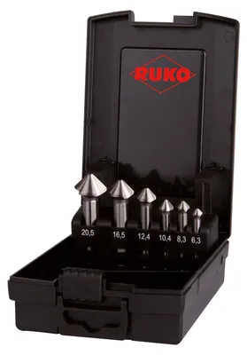 Image de RUKO ULTIMATECUT Coffret de fraises coniques et ébavureuses DIN 335 Forme C 90° HSS en cassette plastique - 6 pièces - 102790RO