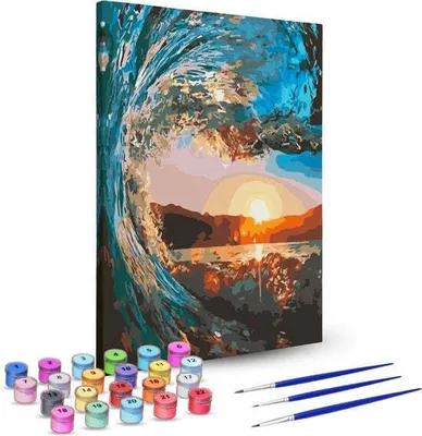 Produktbild von Rubye® Malen nach Zahlen Erwachsene und Kinder [40 cm x 50 cm] - DIY Ölgemälde Leinwand Set - Inklusive Pinsel, Staffelei und Farben - Welle [Ohne Rahmen]