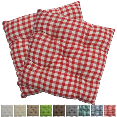 Produktbild von Stuhlkissen Genua 38x38 cm 2er Pack Sitzkissen mit Steppung, Farbe:Karo-Rot