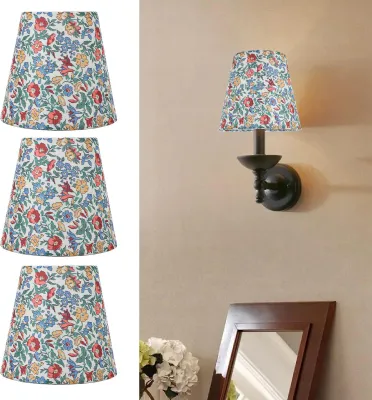 Immagine prodotto di set di 3 paralumi in tessuto con motivo floreale - paralumi a clip per lampade a candela, moderni e versatili
