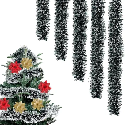 Productafbeelding van Kerstkrans 10 meter, 5 stuks, kunstmatige dennenkrans, groen en wit, voor binnen- en buitengebruik