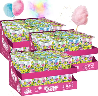 Produktbild von AHA Zuckerwatte 7 bunte Sorten 72 x 20g im Becher wie auf dem Jahrmarkt