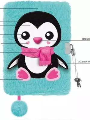 Zdjęcie produktu dla Pamiętnik A5 Włochacz z kłódką 3D Pingwin