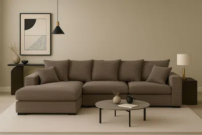 Produktbild von Kaiser Möbel Ecksofa mit schlaffunktion und bettkasten, Sofa L-form, Couch L-form Gabon stoff Zoom Braun Ottomane Links