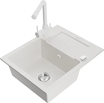Produktbild von Mexen Enzo 1 Becken-Granitspüle mit Abtropffläche und Mischbatterie Duero, Weiß - 6506-20-671600-20