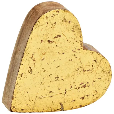 Image de Figurine de décoration coeur Figurine en forme de coeur bois doré 14 cm