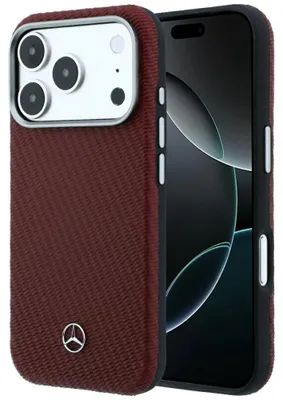 Produktbild von Handyhülle für iPhone 18 Pro / 17 Pro, Mercedes Leather Semi Wrap Wood Effect mit MagSafe, Burgunderrot