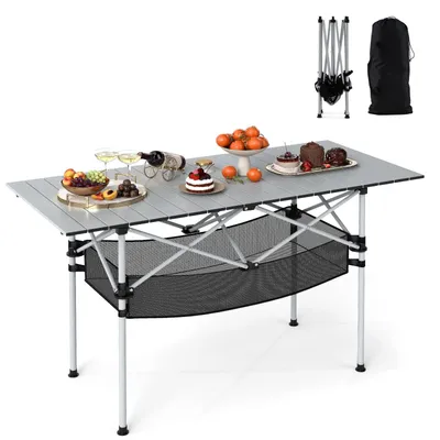 Produktbild von Tragbarer, klappbarer Tisch aus Aluminium für den Außenbereich, 119 x 55 x 69 cm