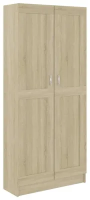 Image de Bibliothèque Sonoma en chêne, dimensions 82,5 x 30,5 x 185,5 cm, en panneaux de particules, 5 étagères, 2 portes