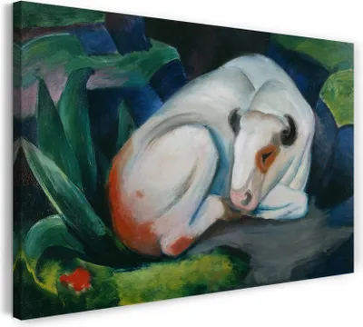 Produktbild von Leinwandbild (100x70cm): Franz Marc - Der Stier (1911), echter Holz-Keilrahmen inkl. Aufhänger, handgefertigt in Deutschland