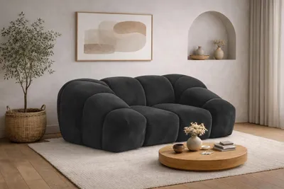 Image de Fauteuil modulaire tissu velours Bluvel, noir, CROISSANT