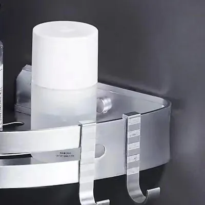 Imagen del producto de Estante de almacenamiento para ducha sin necesidad de taladro, fabricado en aleación de aluminio, para organizar artículos de baño en esquinas. Estantes triangulares plateados para uso doméstico