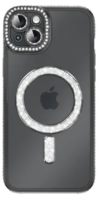 Zdjęcie produktu dla Etui Avizar do iPhone 15 Plus, kompatybilne z MagSafe, z ozdobnym obramowaniem z kryształkami, kolor czarny