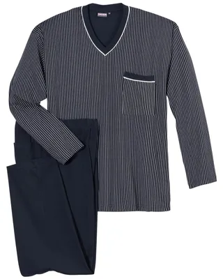 Produktbild von Adamo Pyjama dunkelblau-weiß gestreift Übergröße