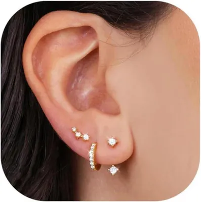 Immagine prodotto di FUNEIA Donna Orecchini Set Argento 925 Oro Zirconia Impilabili Ipoallergenici