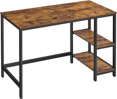 Image de Bureau informatique avec 2 étagères de chaque côté – Acier – Style industriel – Marron vintage
