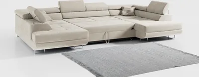 Produktbild von Ecksofa, Wohnzimmer U Couch, Polstersofa mit Bettkasten - GUSTAW-U - Beige