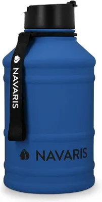 Produktbild von Großer, herstellbarer, blauer Sport- und Reisebecher aus Edelstahl, 2 Liter Fassungsvermögen