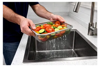 Produktbild von Feinmaschiges Küchensieb aus Edelstahl - Rechteckiges Abtropfsieb