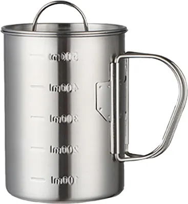 Image de Gobelet de camping en acier inoxydable, 500 ml - Pliable - Avec couvercle - Durable - Pour l'extérieur - Avec graduation - Gobelet de camping