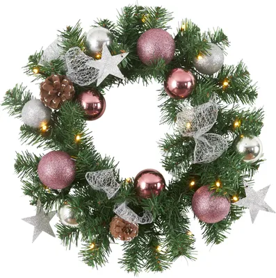 Produktbild von EGLO LED Weihnachtskranz Noel, batteriebetrieben, Adventskranz mit Weihnachtskugeln und Deko, Dekokranz, Timer, künstliches Tannengrün, warmweiß