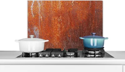 Produktbild von KitchenYeah®  Spritzschutz Küche - Küchenrückwand - Wandschutz für Herd und Spüle - Vintage - Rost - Metall 60x40 - Alu-Dibond (Alternative zum Spritzschutz aus Glas) - Hitzebeständig - Herdspritzschu