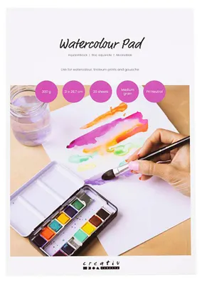 Image de Bloc de papier aquarelle Creativ Company A4, 20 feuilles, 300 g, pour la peinture à l'aquarelle