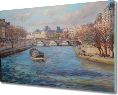 Produktbild von Coloray Hackbrett Kochplattenabdeckung Herdabdeckplatte 80x52 cm Schneidebrett Küchenbrett - Stadt Fluss Brücke Bäume