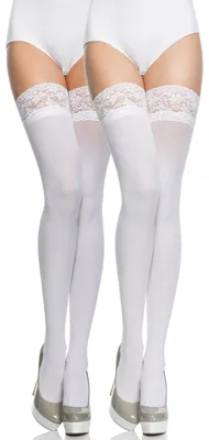 Image de Merry Style Bas Femme Microfibre 40 DEN avec Dentelle MSSSJ01 (Blanc/Blanc, M/L)
