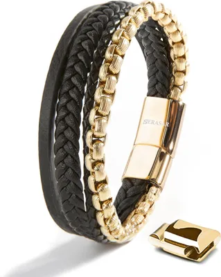 Produktbild von SERASAR | Lederarmband fr Herren [Hero] mit doppeltem Edelstahl- und Magnetverschluss | Farbe: Gold | Lnge: 20