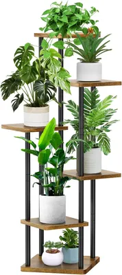Produktbild von Pflanzenregal 6 Ebenen, schwarz, Metall und Holz, für Balkon
