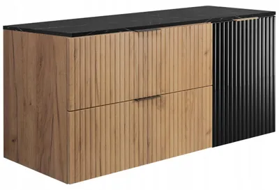 Immagine prodotto di Rodan | Mobile sottolavabo Marrone 120 cm - Mobile bagno - Top effetto marmo nero - 2 cassetti - Mobile 1 anta nero