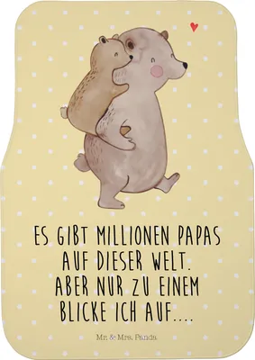 Produktbild von Mr. & Mrs. Panda Fußmatte Auto Papa Bär - Gelb Pastell - Geschenk, Vatertag, Auto-Fußmatte, Geburtstag, Autoteppich, Automatte, Muttertag, Fürs