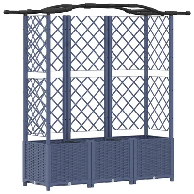 Zdjęcie produktu dla vidaXL Podwyższona grządka z kratką do pnączy i daszkiem, szara, 163 x 40 x 141 cm, PP