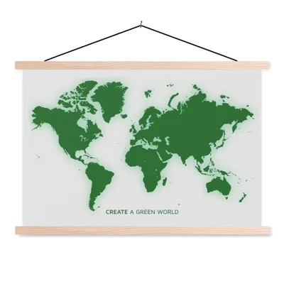 Produktbild von MuchoWow® Textilposter Weltkarte - Motivation - Zitat - Grün - Kinder - Jungen - Mädchen 60x40 cm mit holzfarbenen Rahmen - Bilder