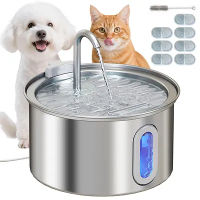 Productafbeelding van Drinkfontein voor katten, 2,5 liter, met stille pomp, LED-verlichting en actief koolstoffilter, 19,4 x 19,4 x 18,7 cm.
