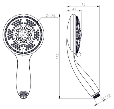 Produktbild von Handdusche 5 Strahlarten, 12 cm, Chrom, rund, mit Anti-Kalk und Massagefunktion