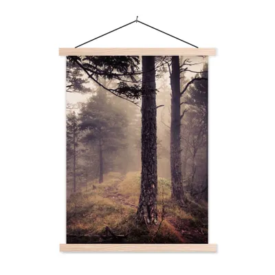 Produktbild von MuchoWow® Textilposter Nebel - Herbstdekoration - Natur - Wald 40x53 cm mit holzfarbenen Rahmen - Schlafzimmer