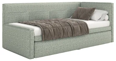 Produktbild von Selsey Nesmi - Polsterbett mit Bettkasten, Webstoff Salbeigrün, 90x200 cm