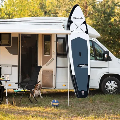 Produktbild von LifeGoods SUP Board Touring - 165 KG Tragkraft - 365 x 76 cm - Aufblasbar - Komplettes SUP Paket - Weiß/Schwarz