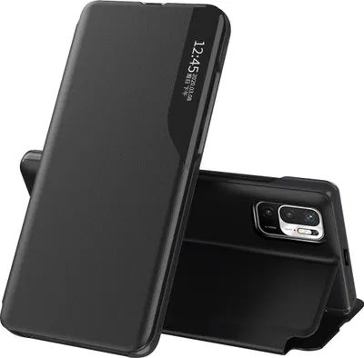 Image de Etui pour Xiaomi Redmi Note 10 5G, étui en cuirPolyuréthaneavec fenêtre et fonction stand noir