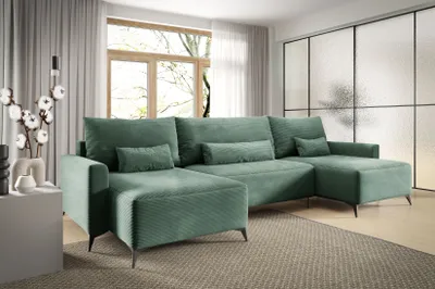 Produktbild von Ecksofa in U-Form ANTONIO LOFT U 382 x 148 cm, Wohnlandschaft mit Schlaffunktion & Bettkästen, Eckarniutur, Cordbezug in Grün