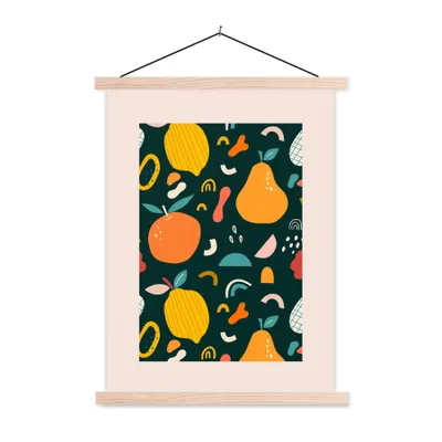 Produktbild von MuchoWow® Textilposter Obst - Lebensmittel - Zitrone - Birne 120x160 cm mit holzfarbenen Rahmen - Plakatkarton