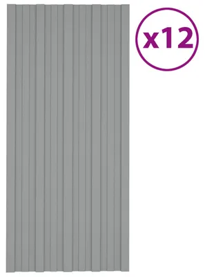 Image de vidaXL : Panneau de toit, 12 pièces, gris, 100 x 45 cm, acier galvanisé